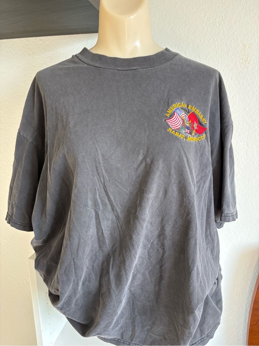 American Embassy Rabat Morocco Embroidered Short Sleeve Tee - Charcoal